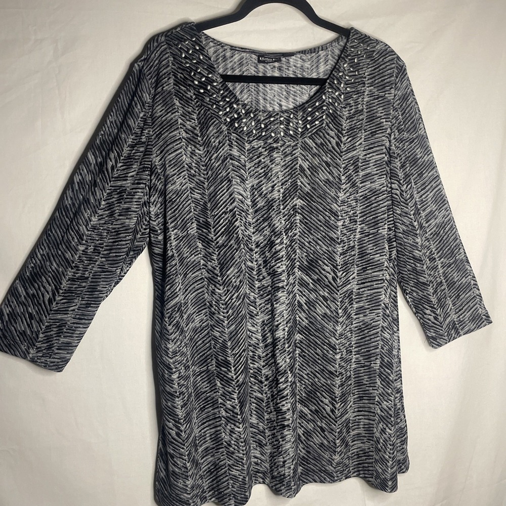 Effortless Style XL Gray Studded Tunic Blouse 3/4 Sleeve Stretch USA